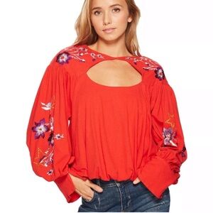 Free People Lita Embroidered Cutout Top sz M